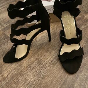 Jessica Simpson Black Wavy-Strap Stiletto Sandals
